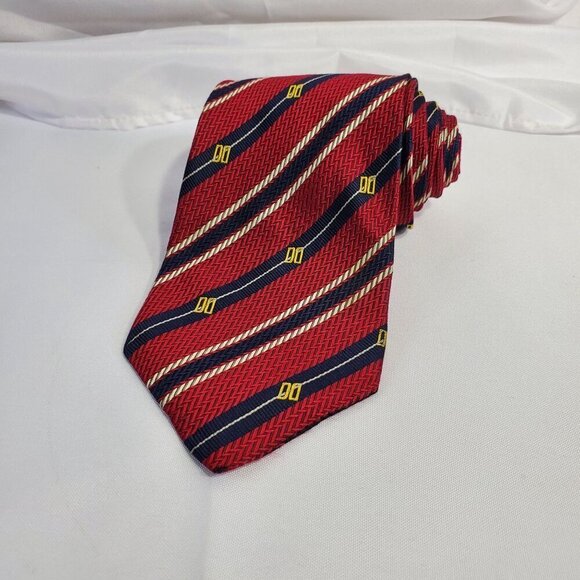Daks London Red Striped Silk Mens Tie With Diagonal Patterns & "DO" Logo Necktie - Picture 6 of 6